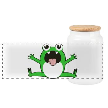 Crazy frog with open mouth - Panoramic Cookie Jar with Wooden Lid - white - Front