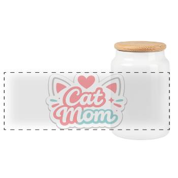 Motif pastel de maman chat - Boîte à biscuits avec couvercle en bois - blanc - Devant