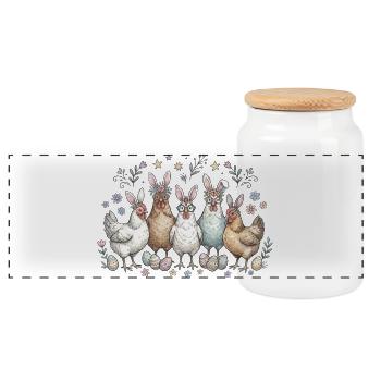 Bande de lapins de Pâques avec des œufs - Boîte à biscuits avec couvercle en bois - blanc - Devant
