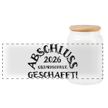 Abschluss 2026 Grundschule geschafft! - Panorama Keksdose mit Holzdeckel - Weiß - Vorne