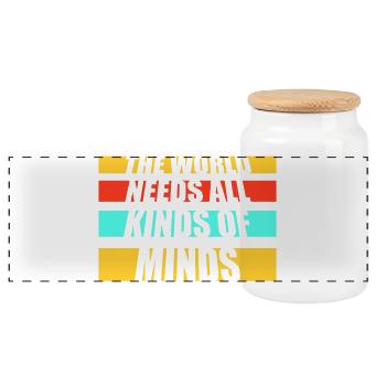 The World Needs All Kinds Of Minds Inspirierend - Panorama Keksdose mit Holzdeckel - Weiß - Vorne