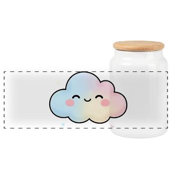 Cute Kawaii Cloud Pastel Cartoon Design - Panoramic Cookie Jar with Wooden Lid - white - Front