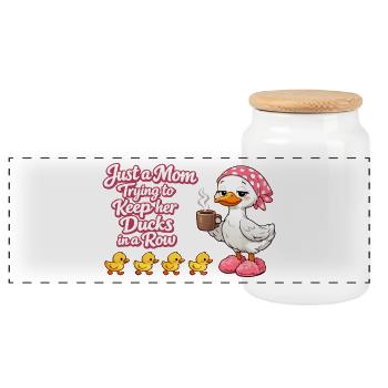 Mom tries to keep her ducks in line - Panoramic Cookie Jar with Wooden Lid - white - Front