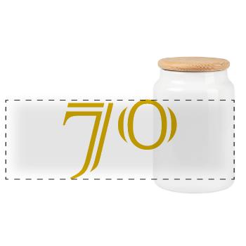 70. 70 YEARS. 70th ANNIVERSARY. 70 YEARS ANNIVERSARY. - Panoramic Cookie Jar with Wooden Lid - white - Front