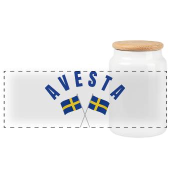 Avesta-Two Crossed Swedish Flags - Panoramic Cookie Jar with Wooden Lid - white - Front
