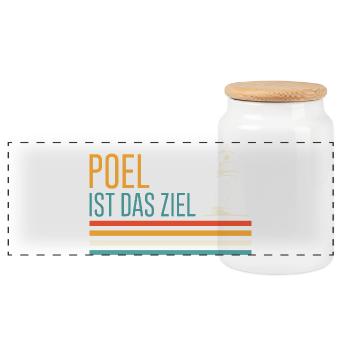 Ostsee Urlaub POEL IST DAS ZIEL Leuchtturm Lustig - Panorama Keksdose mit Holzdeckel - Weiß - Vorne