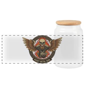 Moto Biker V-Twin Moteur Skull Skull Rocker - Boîte à biscuits avec couvercle en bois - blanc - Devant