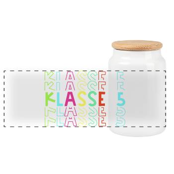 Grade 5 neon - Panoramic Cookie Jar with Wooden Lid - white - Front
