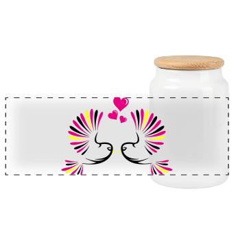 birds_in_love - Panoramic Cookie Jar with Wooden Lid - white - Front