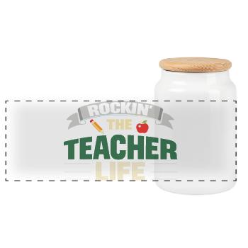Rockin The Teacher Life Lehrer Spruch - Panorama Keksdose mit Holzdeckel - Weiß - Vorne