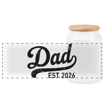 Dad Est. 2026 Retro Script - Panoramic Cookie Jar with Wooden Lid - white - Front