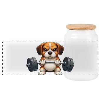 Great Dane Dumbbell Hero - Panoramic Cookie Jar with Wooden Lid - white - Front