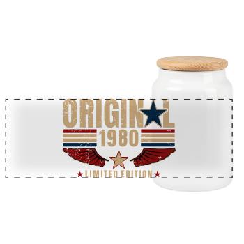 Cadeau d’anniversaire pour le 46e anniversaire Vintage original années 1980 - Boîte à biscuits avec couvercle en bois - blanc - Devant