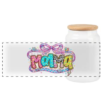 Mom Gift: Retro Mama Visual and Glitter - Panoramic Cookie Jar with Wooden Lid - white - Front