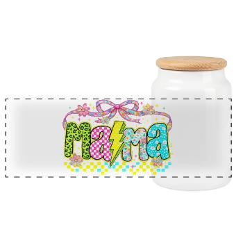 Mama Retro Flashy | Neon-Stil Muttertag - Panorama Keksdose mit Holzdeckel - Weiß - Vorne