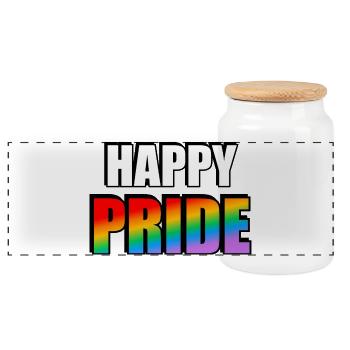 Happy Pride Rainbow Letters - Panoramic Cookie Jar with Wooden Lid - white - Front