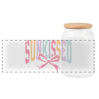 SunKissed Ribbon Pastel Logo Gift Birthday - Panoramic Cookie Jar with Wooden Lid - white - Front