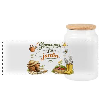 J’peux pas, j’ai jardin - Boîte à biscuits avec couvercle en bois - blanc - Devant