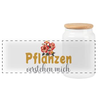 Pflanzen verstehen mich – Lustiger Natur Spruch - Panorama Keksdose mit Holzdeckel - Weiß - Vorne