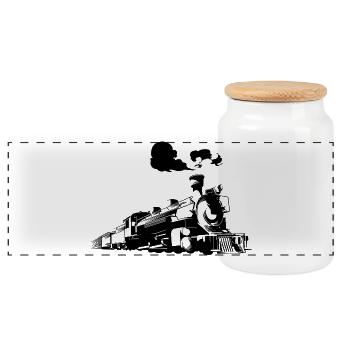 Steam locomotive sketch - Panoramic Cookie Jar with Wooden Lid - white - Front