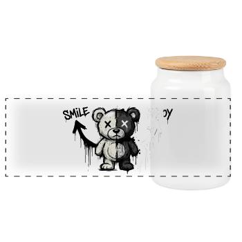 Split Bear Graffiti Kunst - Panorama Keksdose mit Holzdeckel - Weiß - Vorne