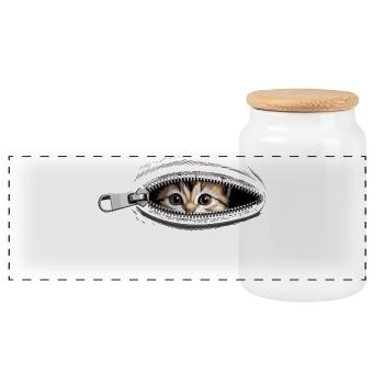 Katze Reißverschluss Katzenmama Cat Süßes Katzen - Panorama Keksdose mit Holzdeckel - Weiß - Vorne