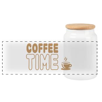 Coffee Time, Genuss aus der Kaffeetasse - Panorama Keksdose mit Holzdeckel - Weiß - Vorne