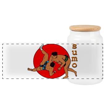 Duo de sumo dans le cercle rouge - Boîte à biscuits avec couvercle en bois - blanc - Devant