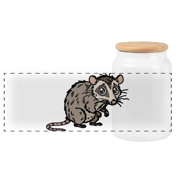Un design mignon dessiné à la main avec un opossum - Boîte à biscuits avec couvercle en bois - blanc - Devant