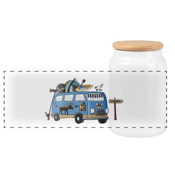 Sweden Camper Motif Vanlife Camping Holiday - Panoramic Cookie Jar with Wooden Lid - white - Front