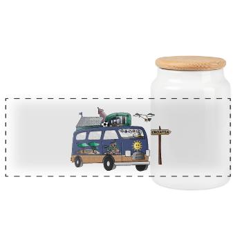 Croatia Camper Motif Vanlife Camping Holiday - Panoramic Cookie Jar with Wooden Lid - white - Front