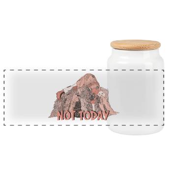 Not Today Satire, Woman Lying on Laundry Heap - Panoramic Cookie Jar with Wooden Lid - white - Front