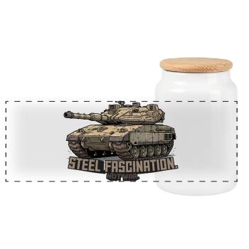 RCCX Merkava – Steel Fascination. Not War. - Panoramic Cookie Jar with Wooden Lid - white - Front