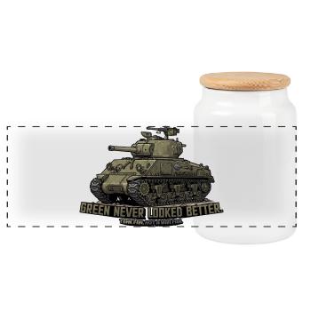 Sherman Tank – Le vert n’a jamais été aussi beau | RCCX - Boîte à biscuits avec couvercle en bois - blanc - Devant