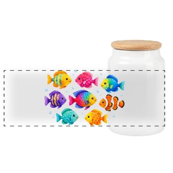 Colorful tropical fish for summer outfits - Panoramic Cookie Jar with Wooden Lid - white - Front