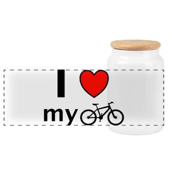 I Love Bicycle Saying Gift - Panoramic Cookie Jar with Wooden Lid - white - Front