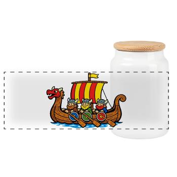 Viking Boat - Panoramic Cookie Jar with Wooden Lid - white - Front