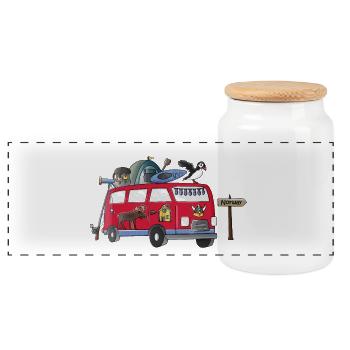 Vacances en camping en vanlife avec motif de camping-campeur en Norvège - Boîte à biscuits avec couvercle en bois - blanc - Devant