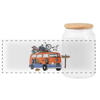 Holland Camper Motiv Vanlife Camping Urlaub - Panorama Keksdose mit Holzdeckel - Weiß - Vorne