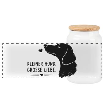 Kleiner Hund, Große Liebe - Panorama Keksdose mit Holzdeckel - Weiß - Vorne