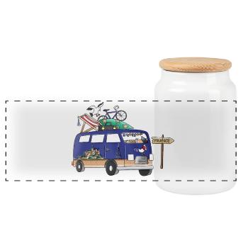 France Camper Motif Vanlife Camping Holiday - Panoramic Cookie Jar with Wooden Lid - white - Front