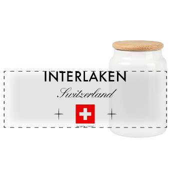 Coordonnées de Suisse Interlaken Souvenir de voyage - Boîte à biscuits avec couvercle en bois - blanc - Devant