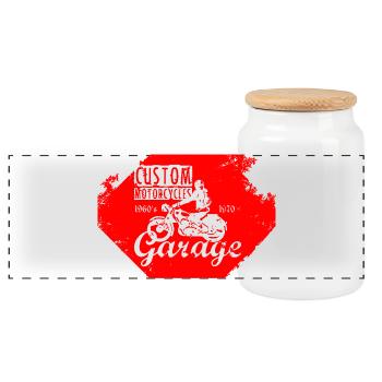 Custom Motorcycles Garage Retro Design - Panoramic Cookie Jar with Wooden Lid - white - Front