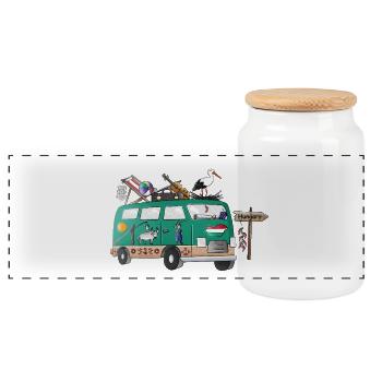 Hungary Camper Motif Vanlife Camping Holiday - Panoramic Cookie Jar with Wooden Lid - white - Front