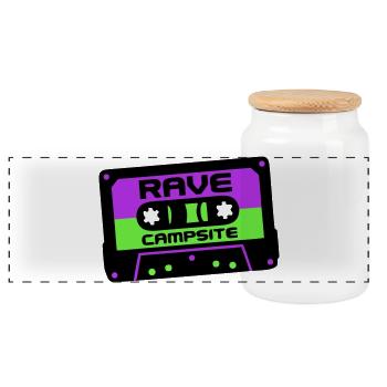 Rave Kassette Festival Logo - Panorama Keksdose mit Holzdeckel - Weiß - Vorne