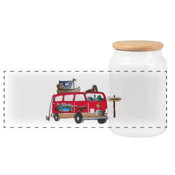 Kanada Camper Motiv Vanlife Camping Urlaub - Panorama Keksdose mit Holzdeckel - Weiß - Vorne
