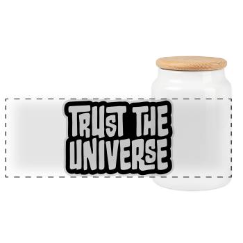 Trust The Universe Spirituell Universum Zitat Logo - Panorama Keksdose mit Holzdeckel - Weiß - Vorne