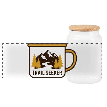 Berge Tasse Wander Logo - Panorama Keksdose mit Holzdeckel - Weiß - Vorne