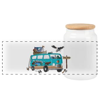 Outdoor Stay Wild Camper Motiv Vanlife Camping - Panorama Keksdose mit Holzdeckel - Weiß - Vorne