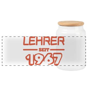 Lehrerin 1967 - Panorama Keksdose mit Holzdeckel - Weiß - Vorne